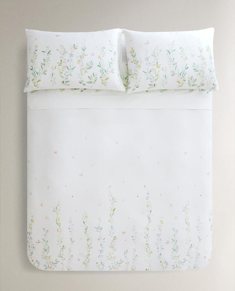 LEAF AND FLORAL PRINT SATEEN DUVET COVER