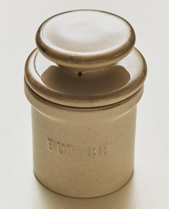 STONEWARE CYLINDRICAL BUTTER DISH