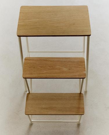 WOOD AND IRON THREE-STEP STOOL