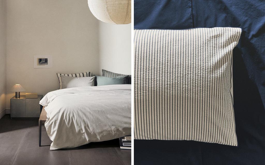 STRIPED SEERSUCKER DUVET COVER WITH PIPING