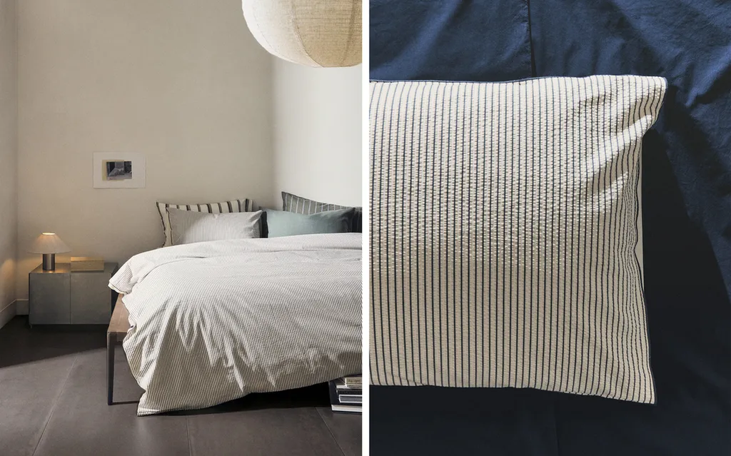 STRIPED SEERSUCKER DUVET COVER WITH PIPING