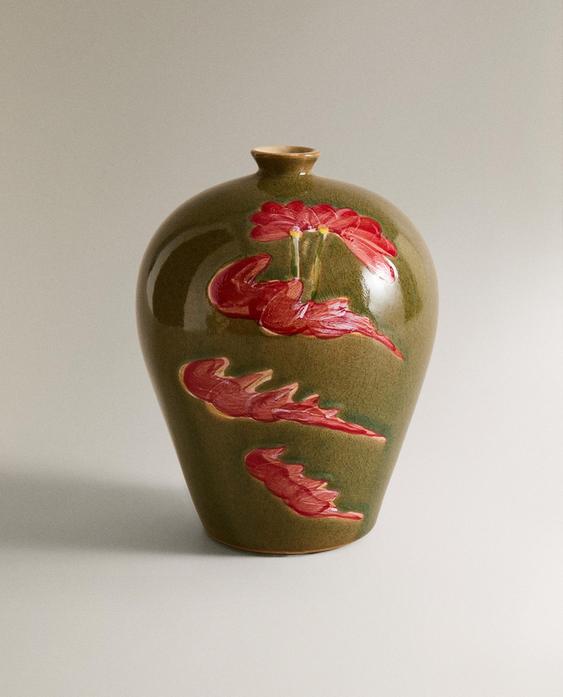 FLORAL STONEWARE VASE