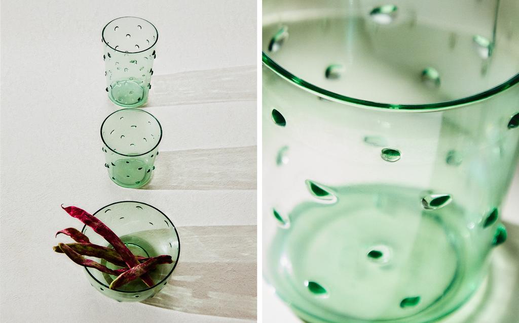 GREEN DOTTED GLASSWARE SET