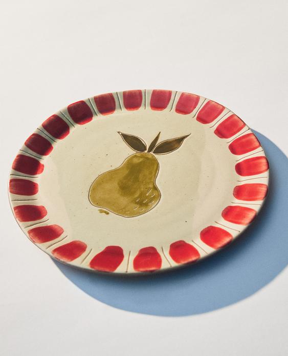 EARTHENWARE DESSERT PLATE WITH FRUIT DESIGN
