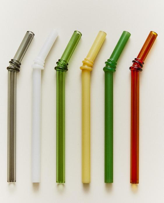 PACK OF COLOURED GLASS STRAWS (PACK OF 6)