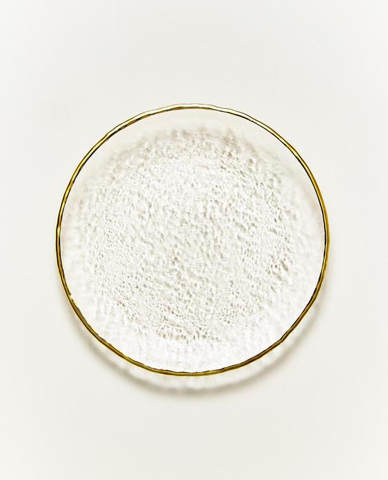 RAISED GLASS SIDE PLATE WITH GOLD RIM