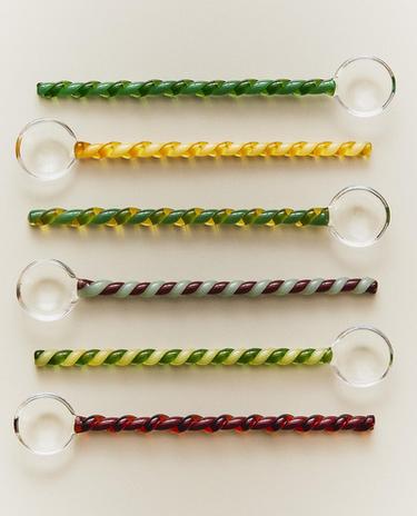 PACK OF MULTICOLOURED GLASS DESSERT SPOONS (PACK OF 6)