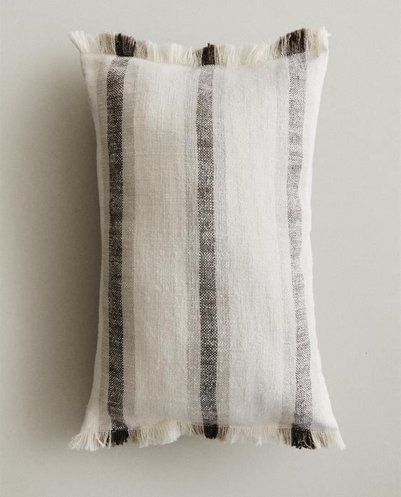 STRIPED CUSHION COVER WITH FRINGING