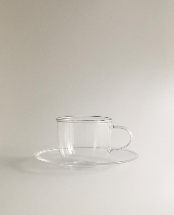 银边硼硅玻璃茶杯和杯碟