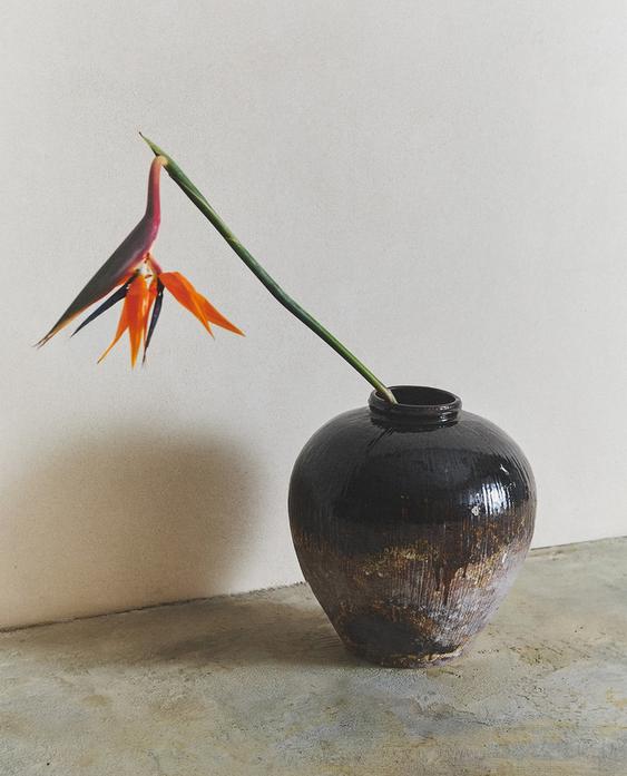 LARGE STRIPED STONEWARE VASE