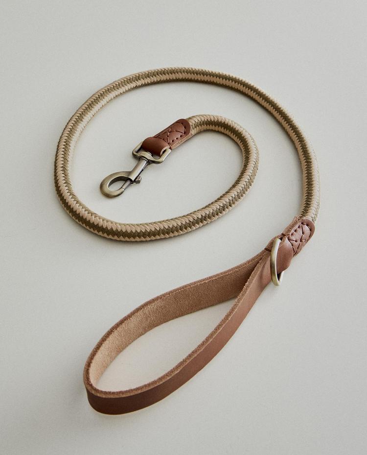 LEATHER AND ROPE DOG LEAD