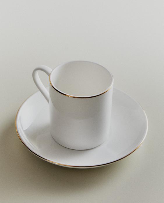 撞色边缘骨瓷咖啡杯配杯碟