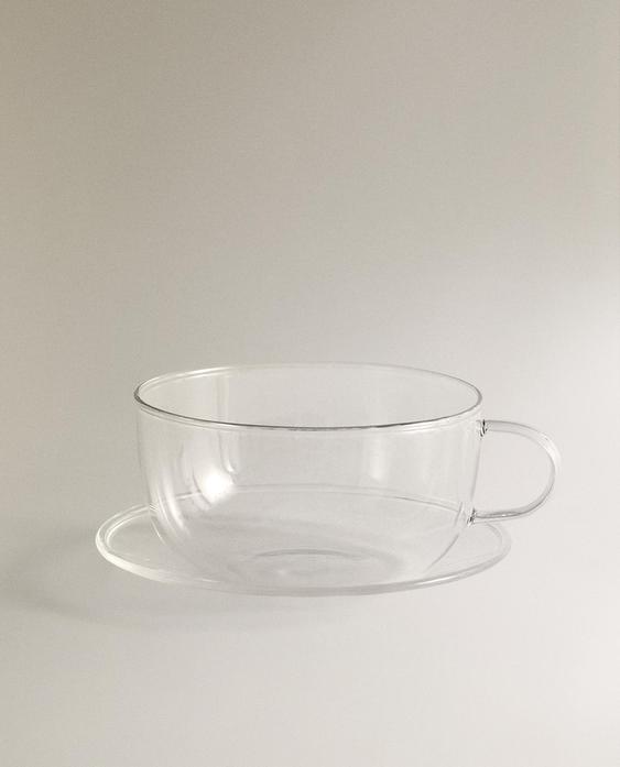 银边硼硅玻璃茶杯和杯碟