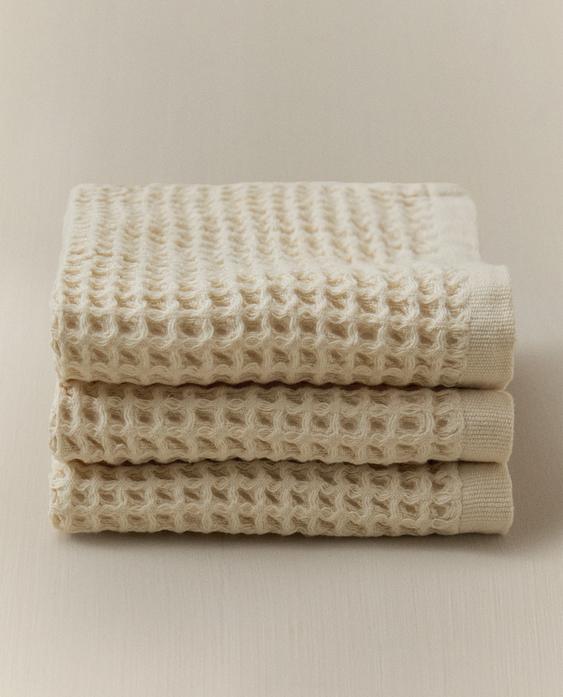 WAFFLE-KNIT COTTON HAND TOWEL (PACK OF 3)