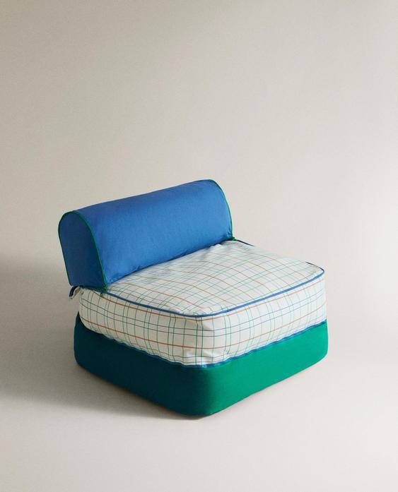 KIDS' CHECK COTTON FLOOR POUFFE