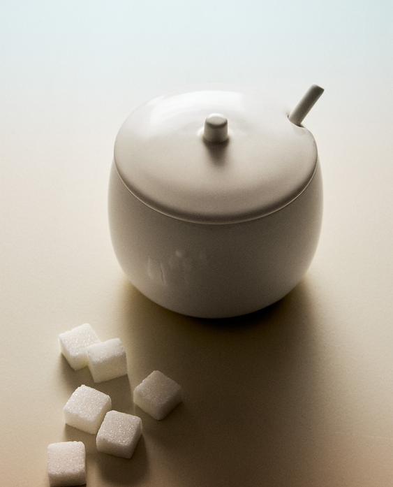 纯色炻瓷糖罐，带勺子