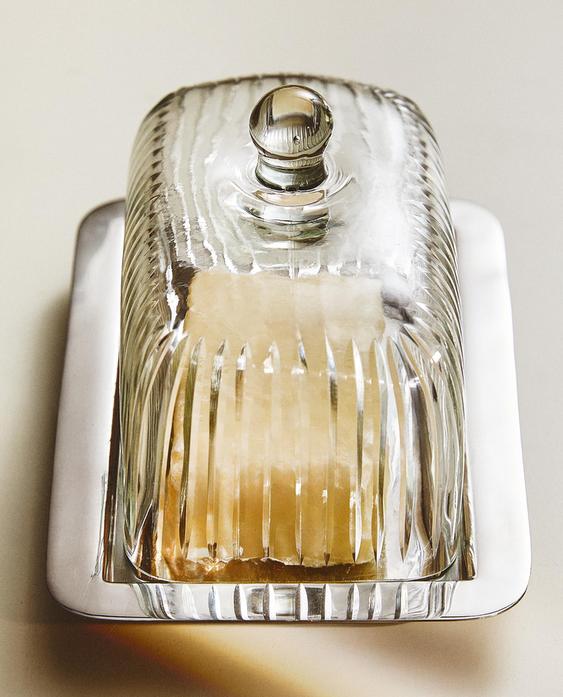 GLASS AND STAINLESS STEEL BUTTER DISH