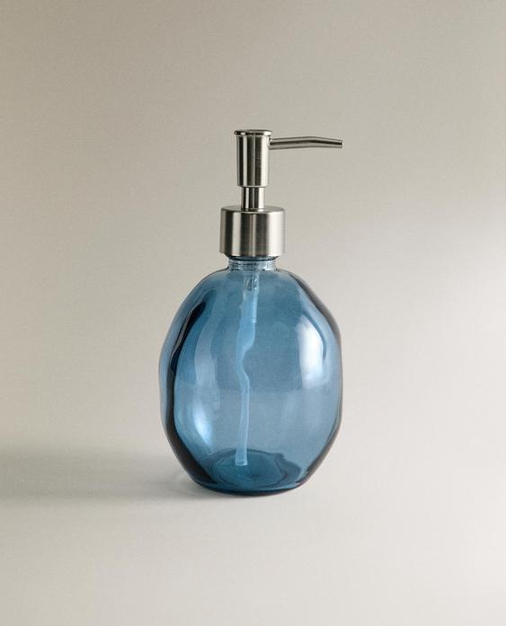 TRANSLUCENT BLUE GLASS SOAP DISPENSER