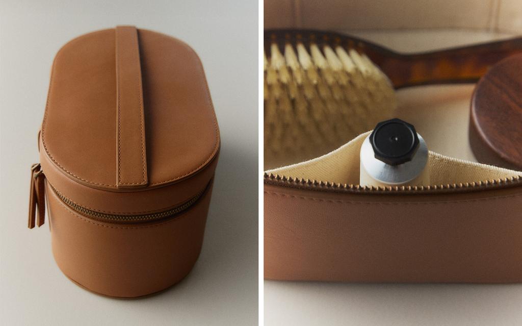SMALL RIGID LEATHER TOILETRY BAG