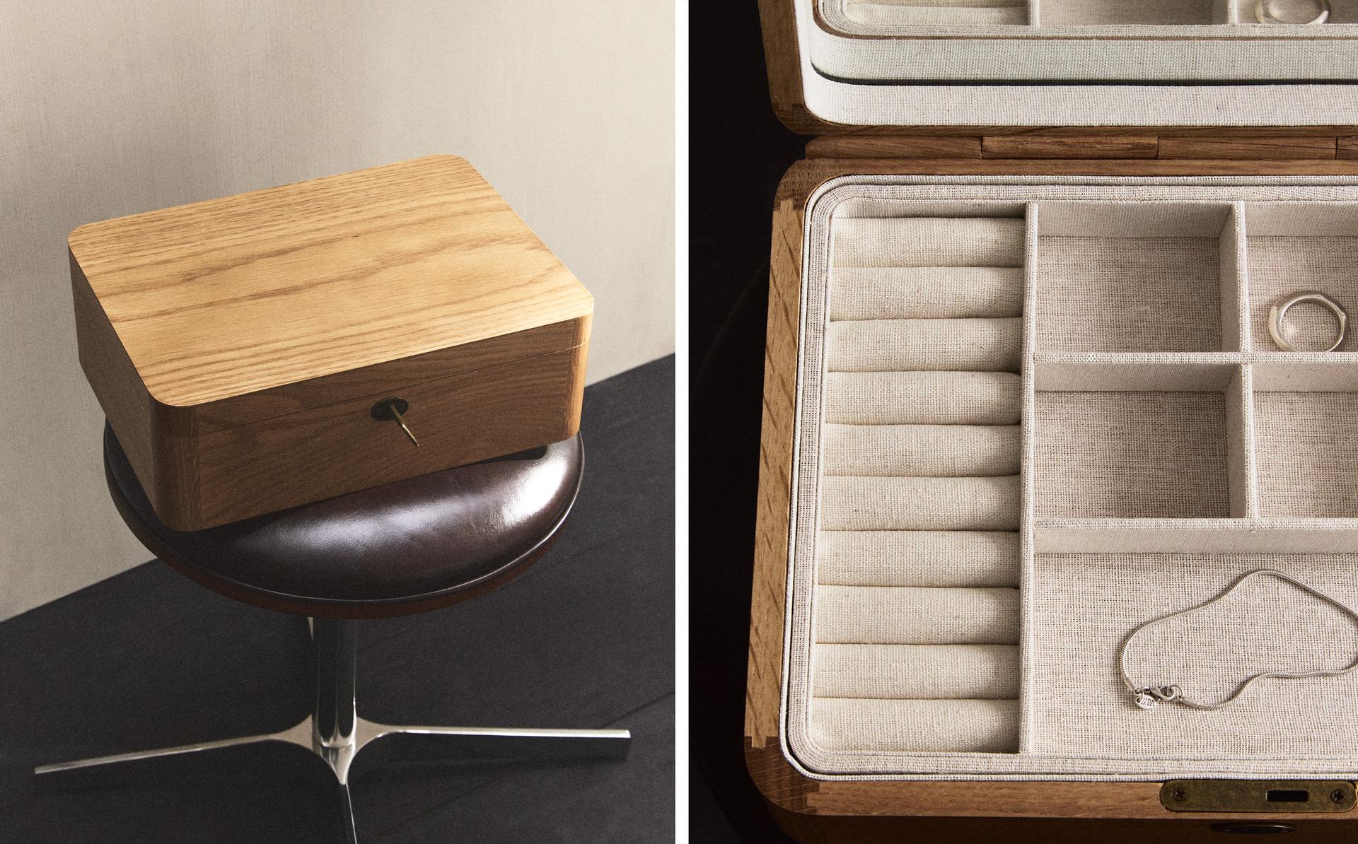 WOODEN JEWELLERY BOX WITH MIRROR