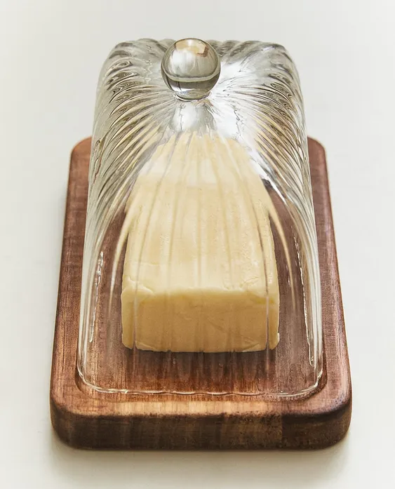 木质和硼硅玻璃黄油碟