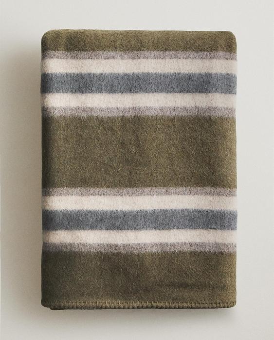 STRIPED WOOL BLEND BLANKET