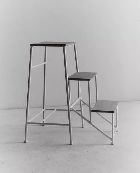 WOOD AND IRON THREE-STEP STOOL