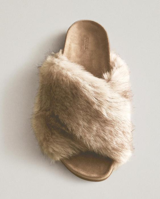 FAUX FUR CRISS-CROSS SANDALS