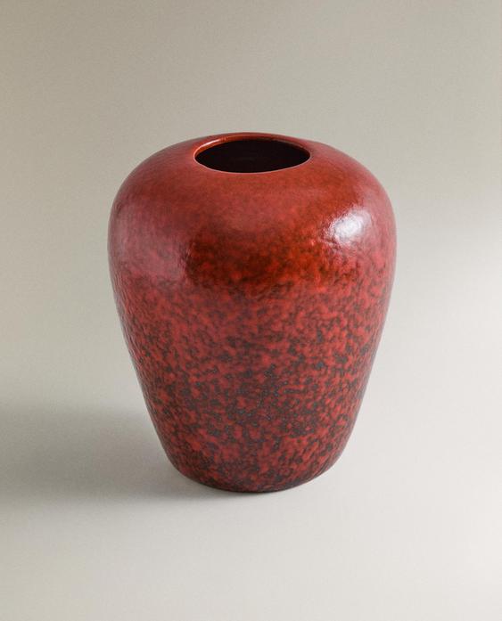 RED OVAL STONEWARE VASE