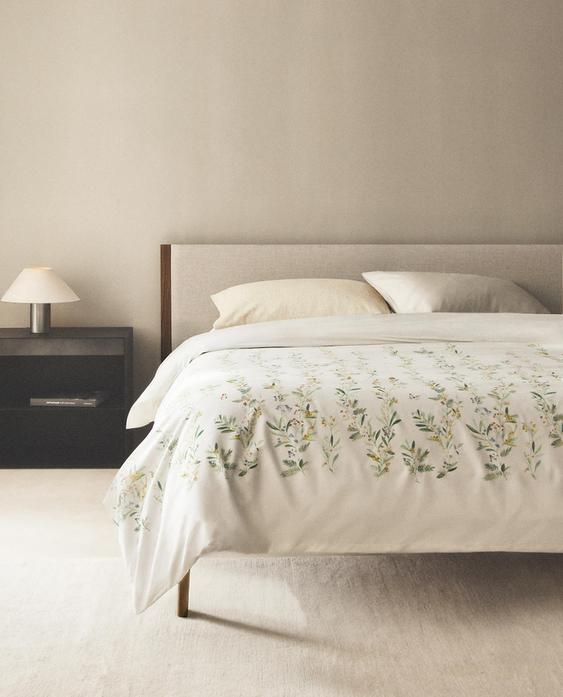 LEAF AND FLORAL PRINT SATEEN DUVET COVER
