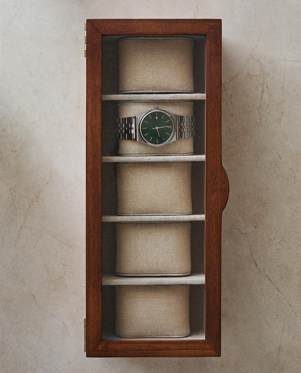 WOODEN AND LINEN WATCH BOX