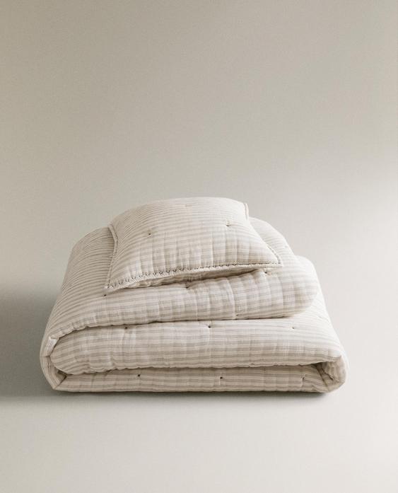 KIDS' COTTON QUILTED BEDSPREAD WITH THIN STRIPES