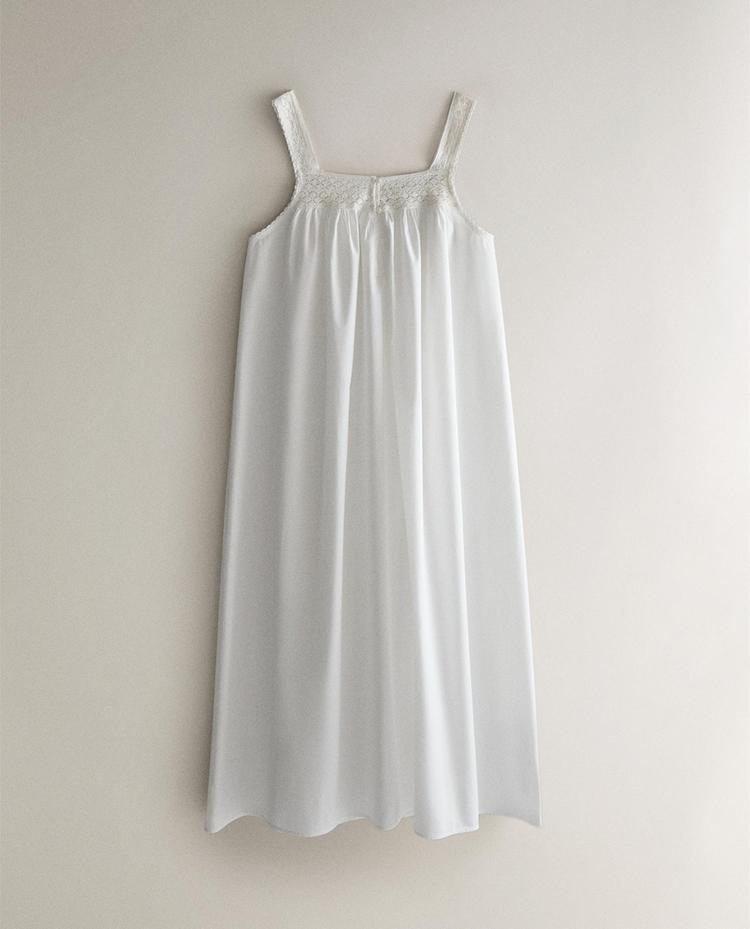 STRAPPY COTTON NIGHTDRESS WITH LACE TRIM