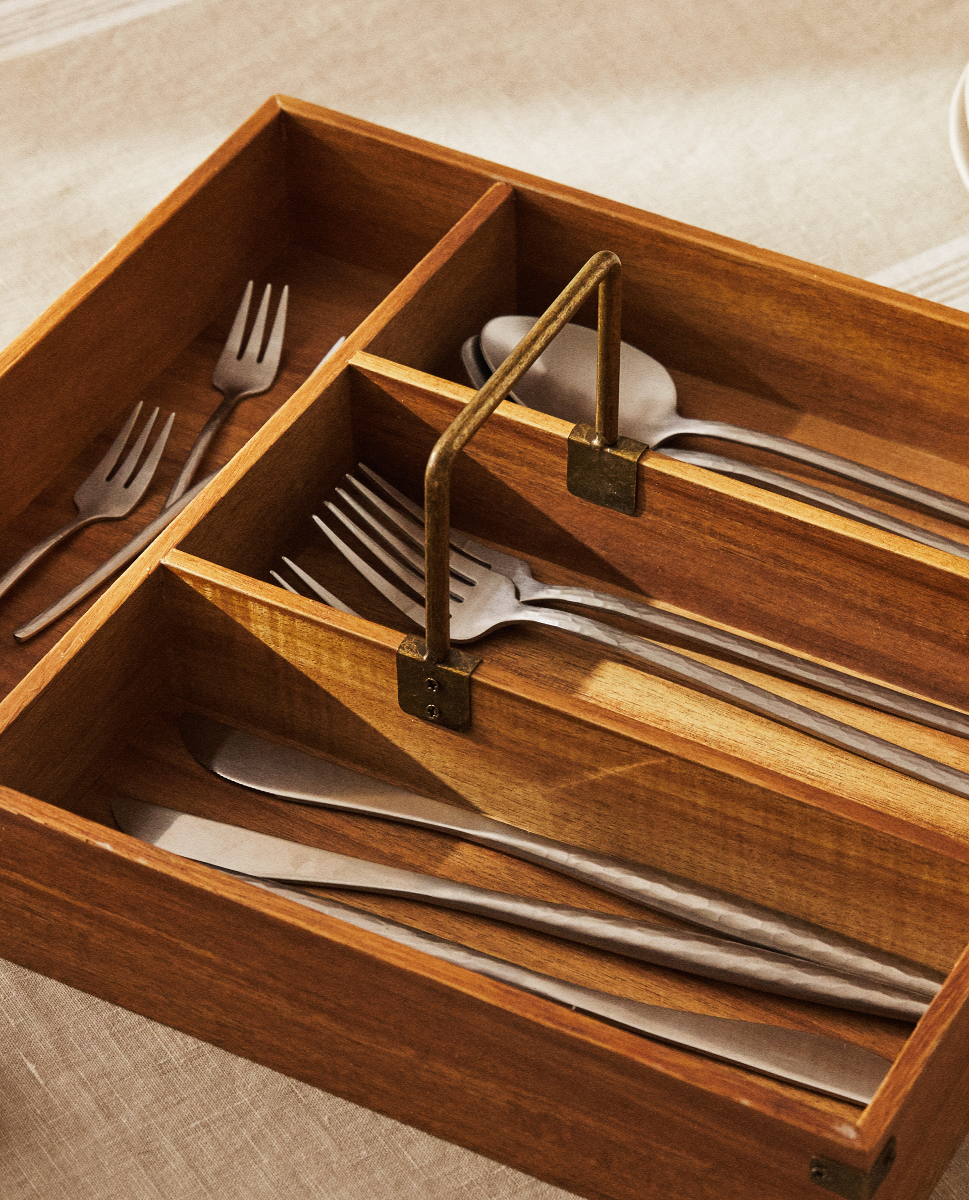 Wooden Cutlery Tray With Handle, Wooden Utensil Tray