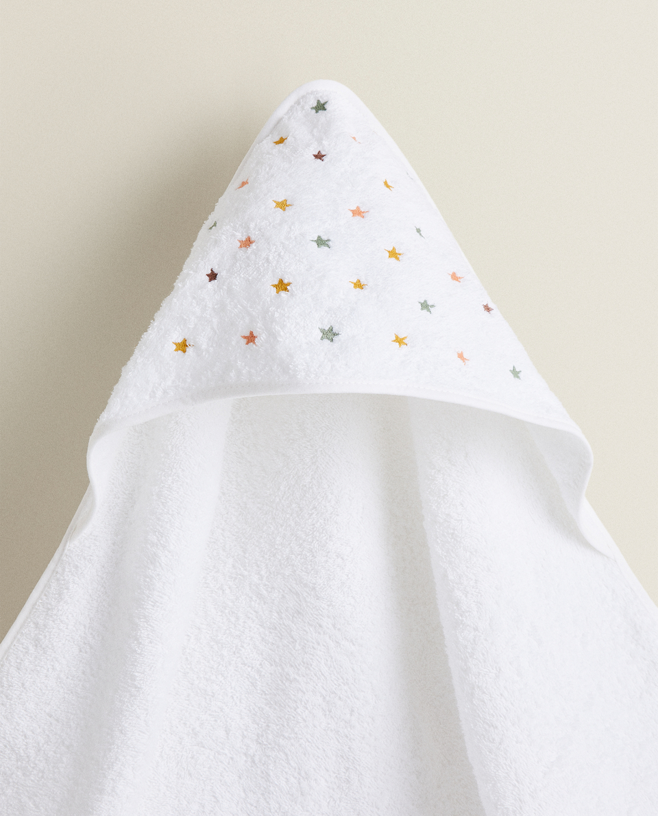 Baby Hooded Towel With Embroidered Stars Bathroom Kids Sale Zara Home