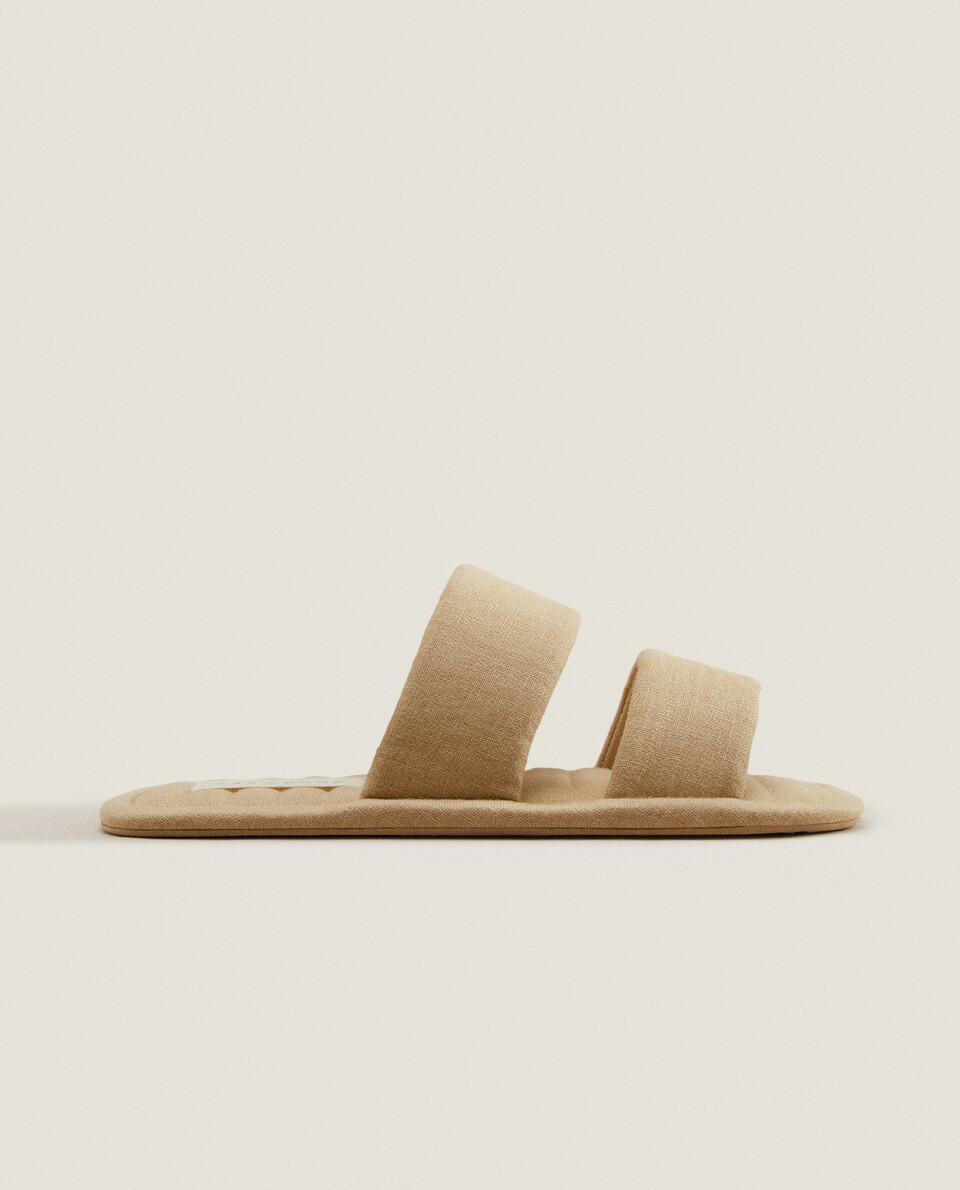 Linen two-strap slippers