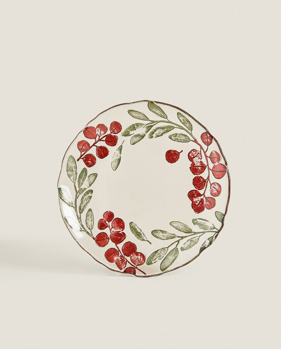 GLASS DESSERT PLATE WITH LEAVES