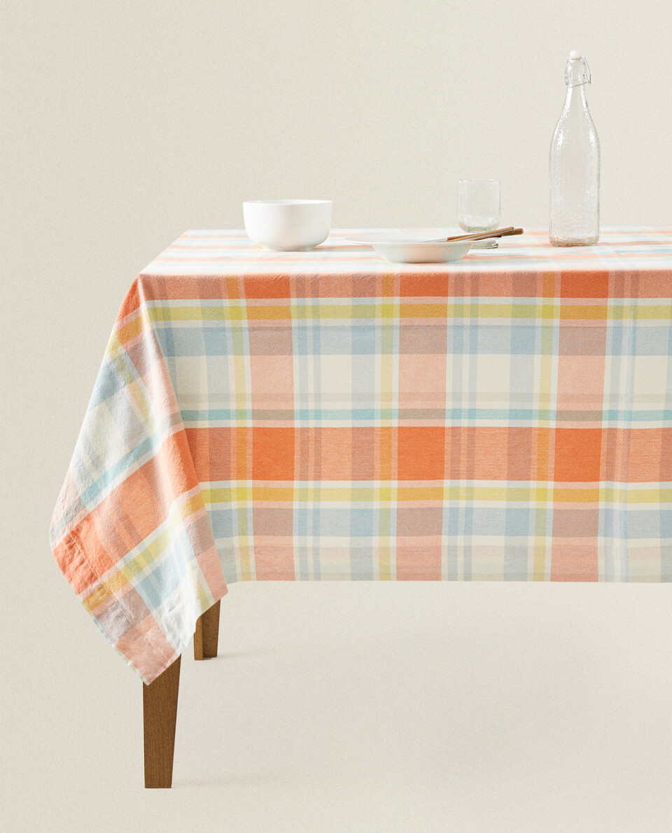 DYED THREAD CHECK TABLECLOTH
