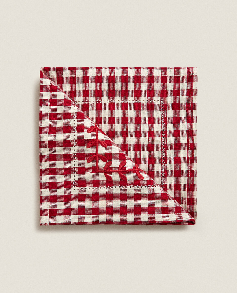 CHECKED AND EMBROIDERED NAPKINS (PACK OF 2)