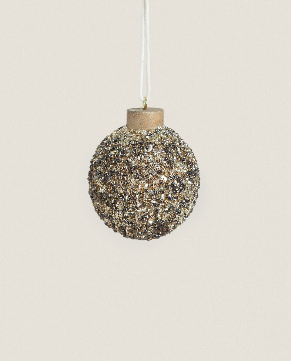 WOODEN AND GLITTER CHRISTMAS BAUBLE