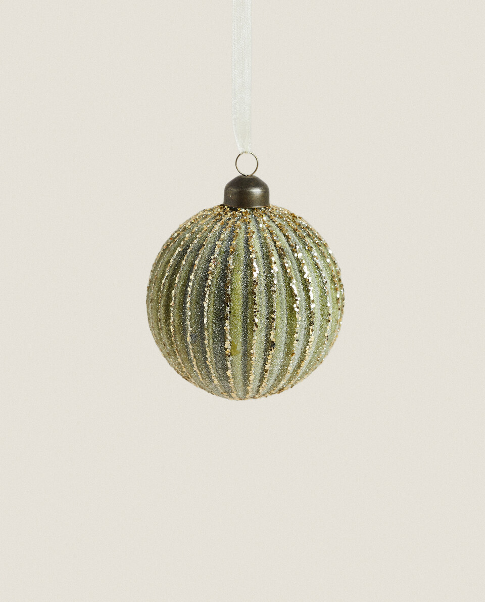 SPHERE CHRISTMAS BAUBLE WITH GLITTER LINES