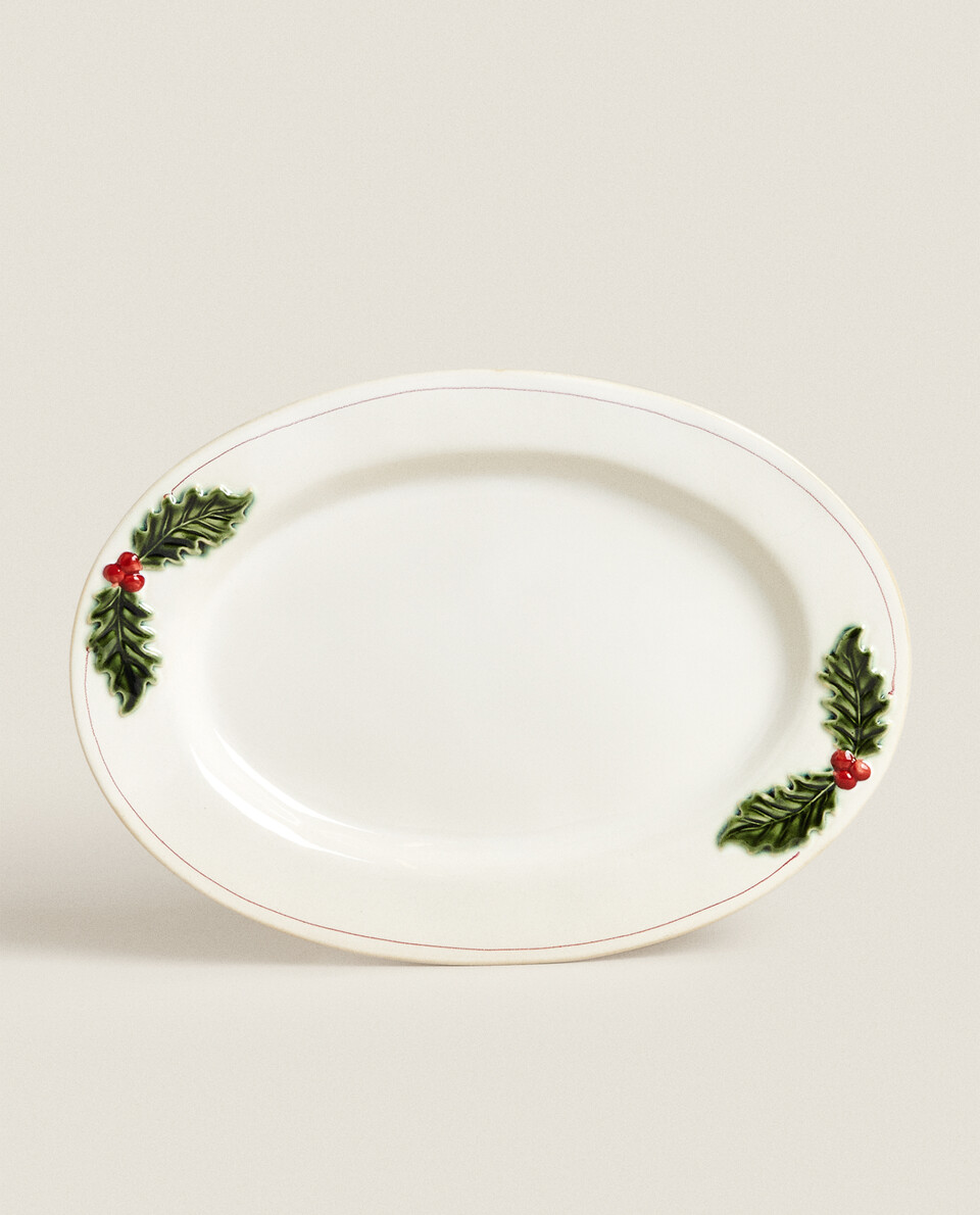 OVAL HOLLY LEAF SERVING DISH