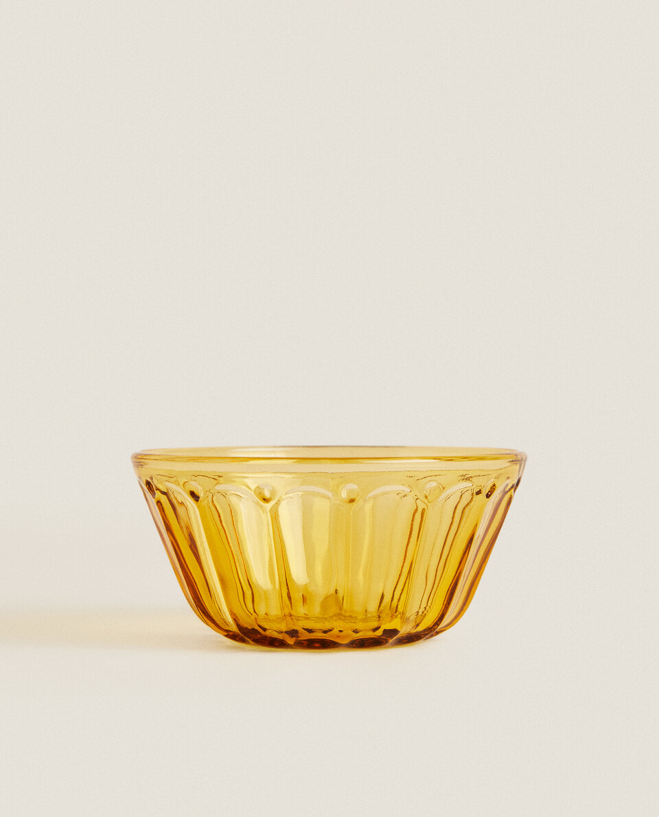 TINTED GLASS BOWL WITH RAISED DESIGN