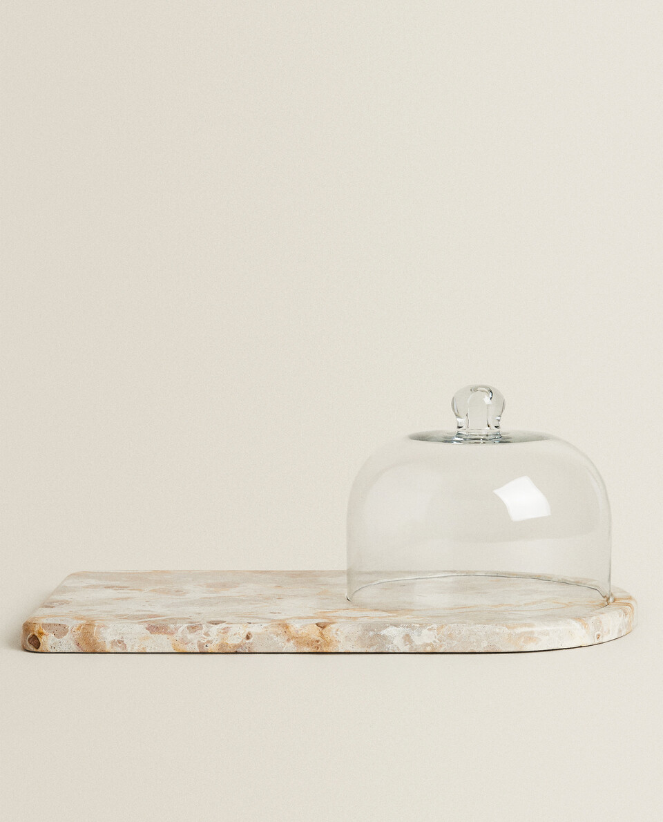 MARBLE SERVING DISH WITH CRYSTAL DOME