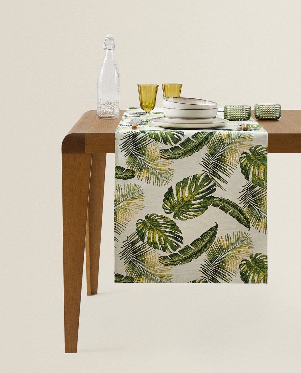 棕榈树提花桌旗巾