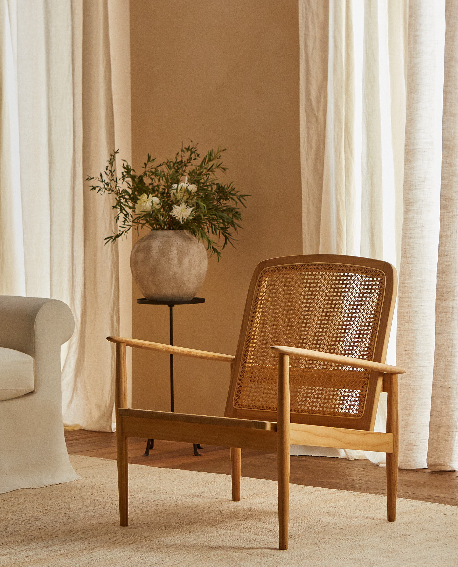 teak and rattan armchair zara