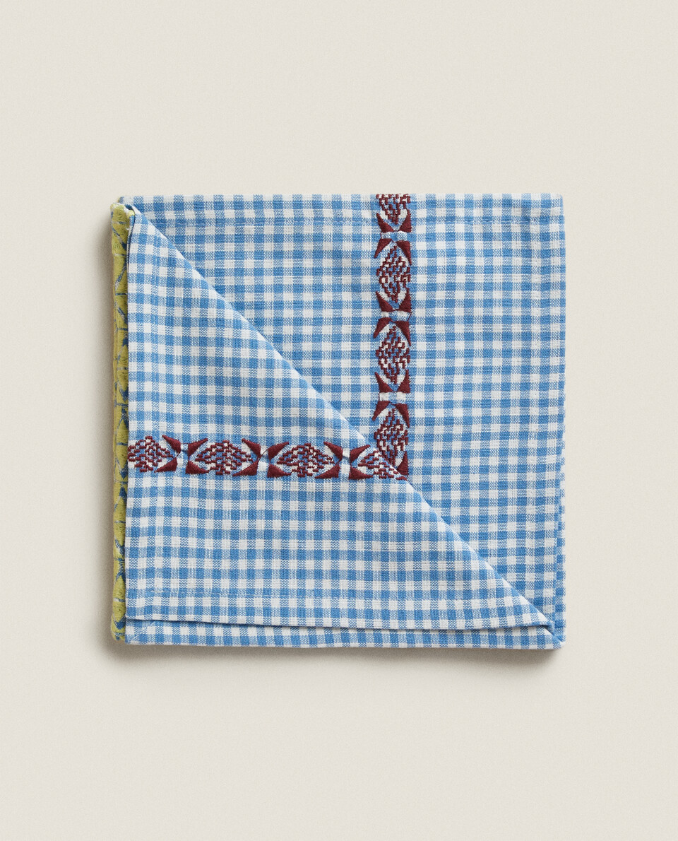 刺绣格纹餐巾（2件套）