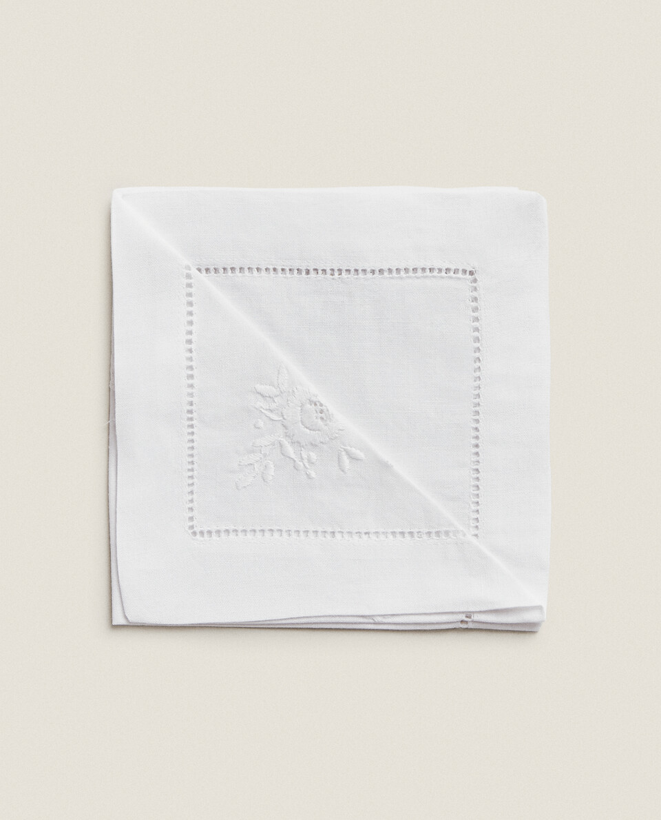 刺绣亚麻混纺餐巾（4件装）