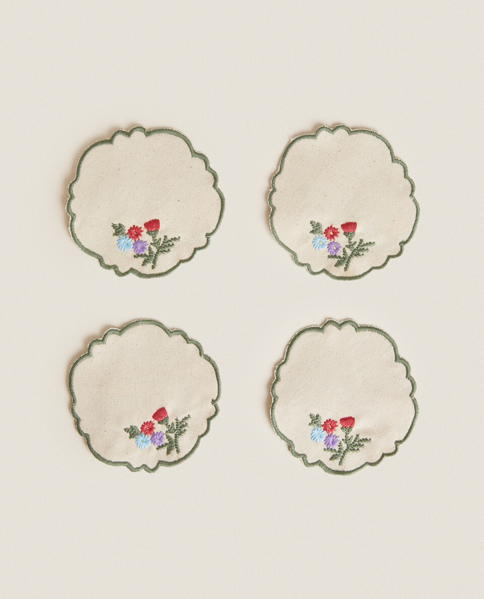 EMBROIDERED COTTON COASTERS (PACK OF 4)