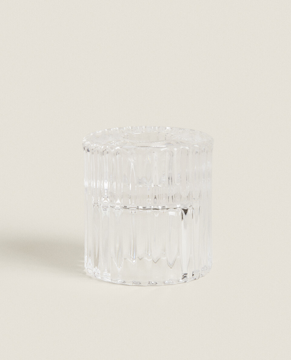 GLASS CANDLESTICK WITH RAISED DESIGN